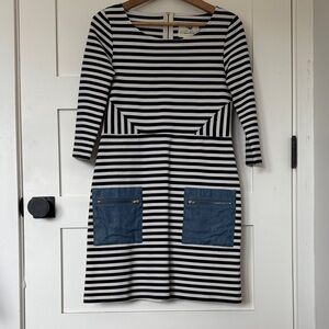 Tabitha Blue and White Striped Shift Dress with Blue Pockets